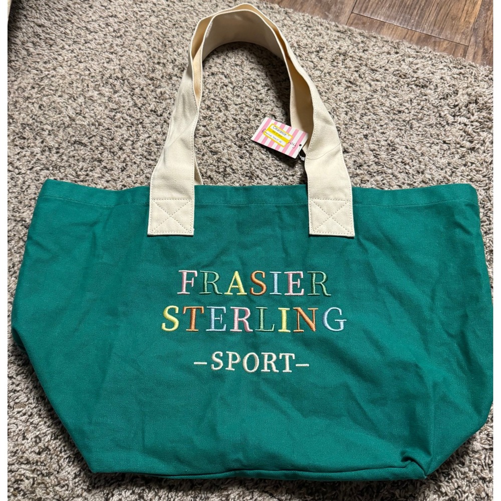 Frasier Sterling Sport Green Canvas Tote Bag Embroidered Logo NWT